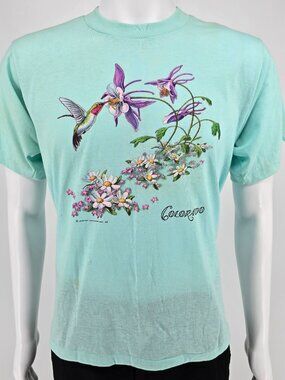Vintage 1980s Habitat Softwear Inc. Colorado Hummingbird & Wildfire T-Shirt (M)